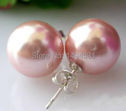 Оптовая Продажа жемчужные ювелирные изделия 12 мм круглые розовые серьги