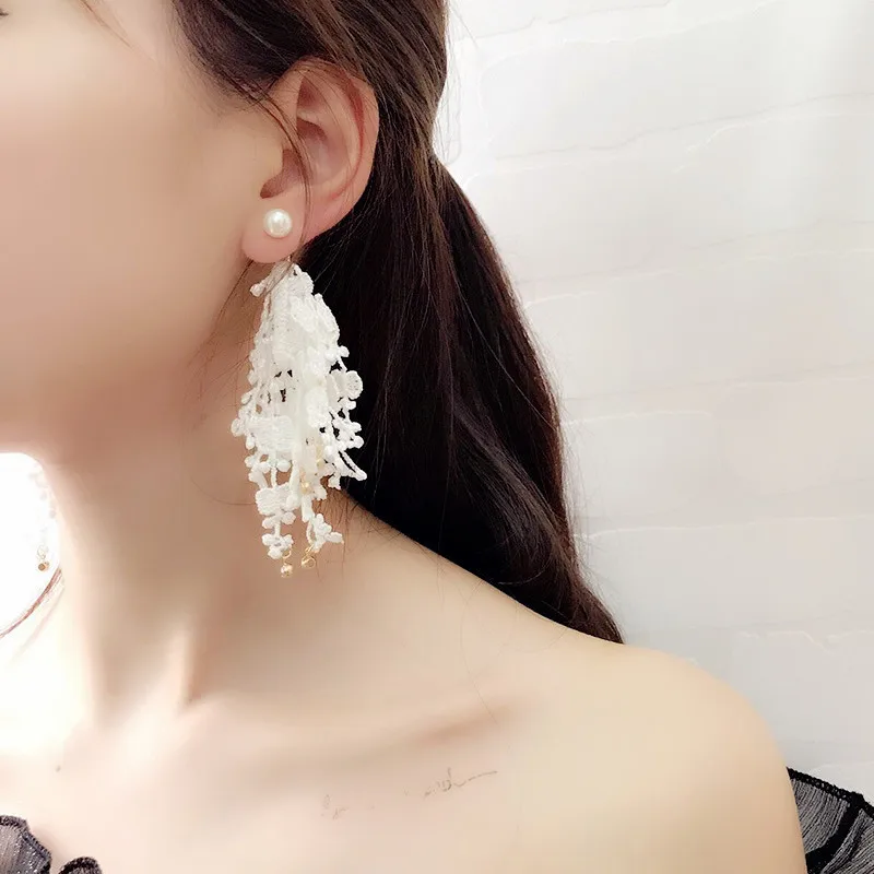 M MISM New Fashion Tassel Earrings Handmade Pearls Lace Holllow Long Drop Earrings For Women Pendientes Flecos Boucle D'Oreille
M MISM New Fashion Tassel Earrings Handmade Pearls Lace Holllow Long Drop Earrings For Women Pendientes Flecos Boucle D'Oreille