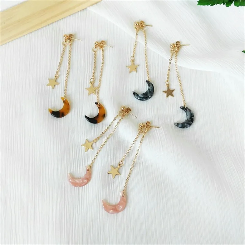 Женские Висячие серьги Sweet Stars Moon длинные сережки из уксусной кислоты в японском и