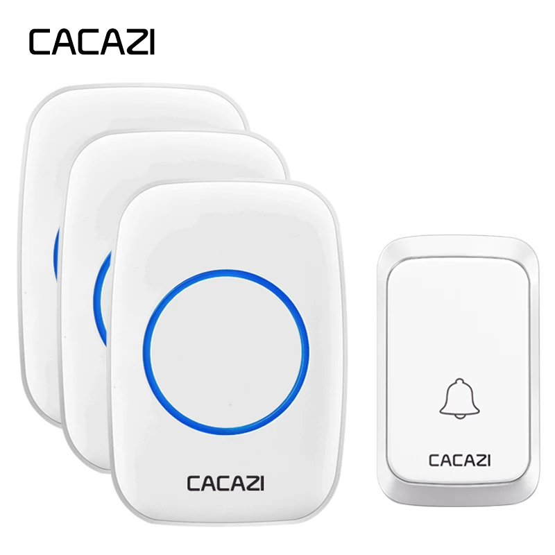 

CACAZI A60 Waterproof Wireless Doorbell LED Light Battery Button 300M Remote Control Home Cordless Calling Bell 58 Chime EU Plug