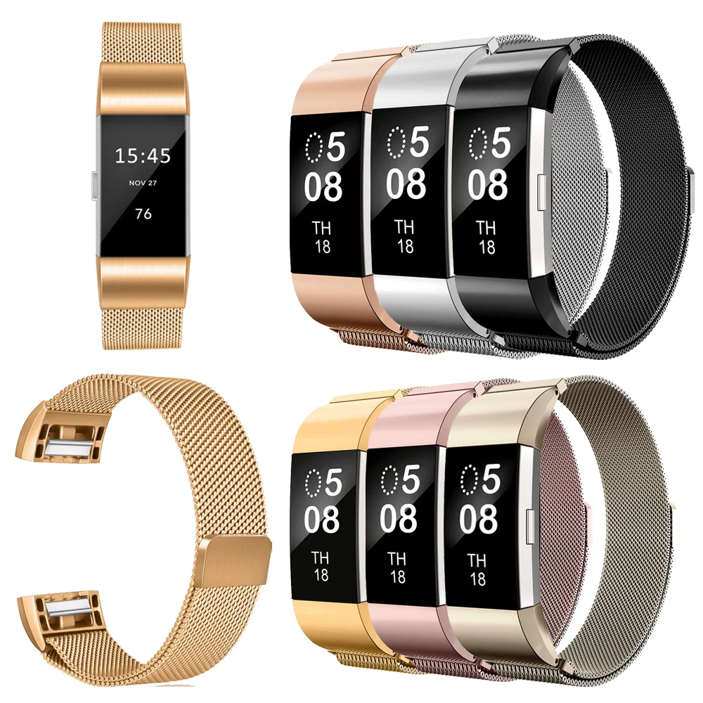 Магнитный ремешок для Fitbit Charge 2 Milanese металлический смарт часов из нержавеющей