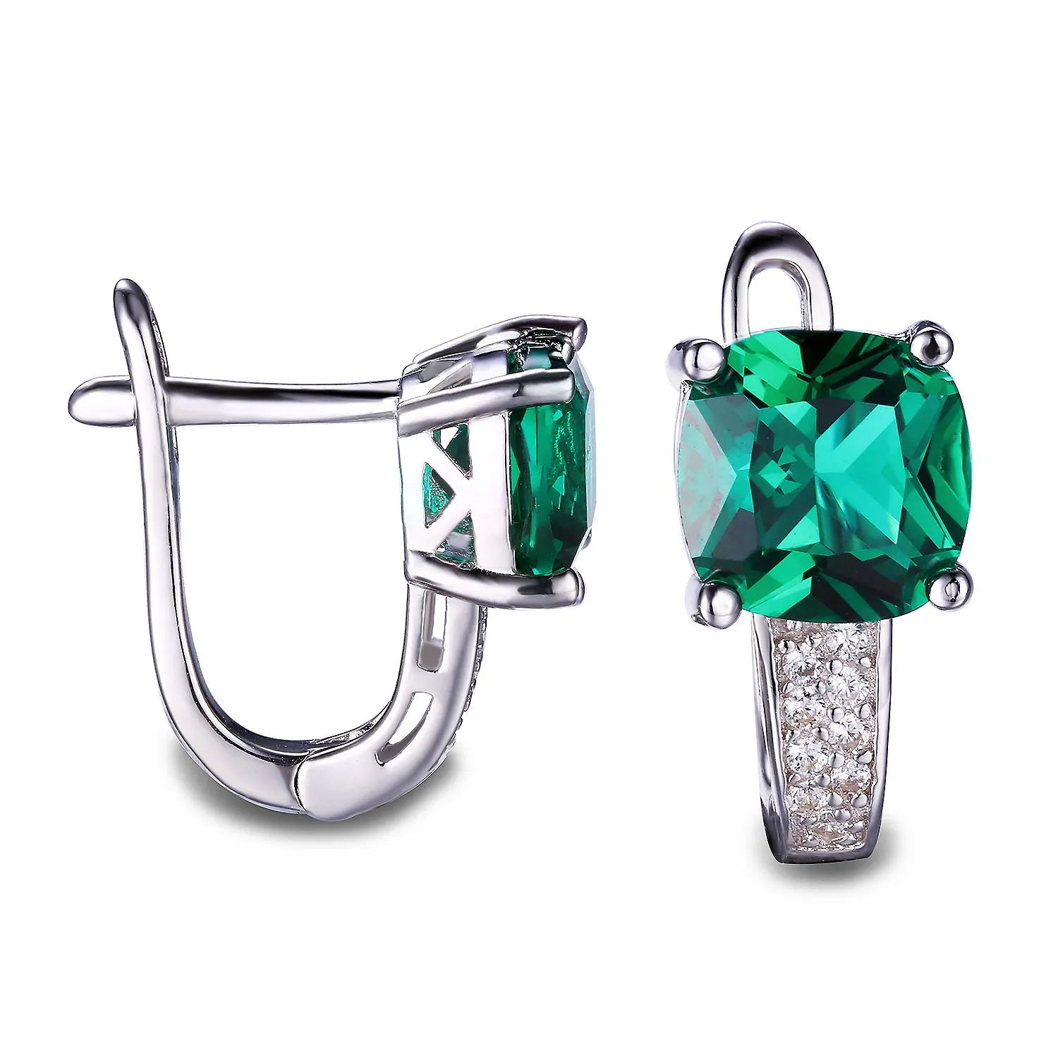 925 Sterling Silver Earrings w/ Emerald for Women