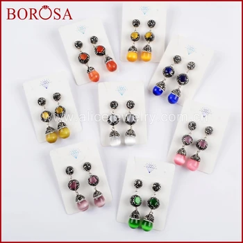 BOROSA New 5Pairs Manmade Cat's Eye Stone Charms Earrings Paved Black Zircons Gems Druzy Dangle Earring Jewelry for Women JAB880 
BOROSA New 5Pairs Manmade Cat's Eye Stone Charms Earrings Paved Black Zircons Gems Druzy Dangle Earring Jewelry for Women JAB880