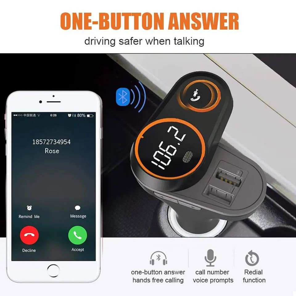 ANLUD FM Transmitter High Quality Rotate Bluetooth Handsfree Car Kit Modulator Dual USB Car Charge Audio Radio TF MP3 Player (5)