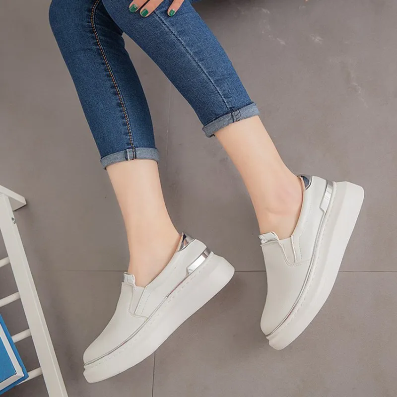 COOTELILI Autumn White Platform Flat Shoes Woman Ladies Shoes Comfortable Creepers PU Leather Oxford Shoes For Women 35-40 (5)