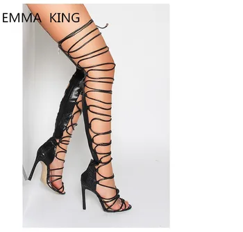 Black Cross-tied Over Knee Boots Sandals Lace-up Open Toe Stiletto High Heels Thigh High Heels Shoes Summer Gladiator Sandals
Black Cross-tied Over Knee Boots Sandals Lace-up Open Toe Stiletto High Heels Thigh High Heels Shoes Summer Gladiator Sandals