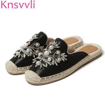 Knsvvli Summer New Designer Flat Woman Slipper Pearls Crystal Hemp Rope Mules Closed Toe Round Toe Half Slipper Casual Sandals
Knsvvli Summer New Designer Flat Woman Slipper Pearls Crystal Hemp Rope Mules Closed Toe Round Toe Half Slipper Casual Sandals