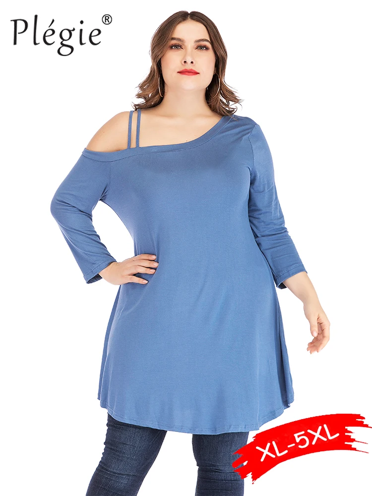 Plegie Plus Size Off Shoulder Top Women XL-5XL Big Size Loose Long Shirt Blue Three Quarter Sleeve Summer Tops For Women 2019
Plegie Plus Size Off Shoulder Top Women XL-5XL Big Size Loose Long Shirt Blue Three Quarter Sleeve Summer Tops For Women 2019