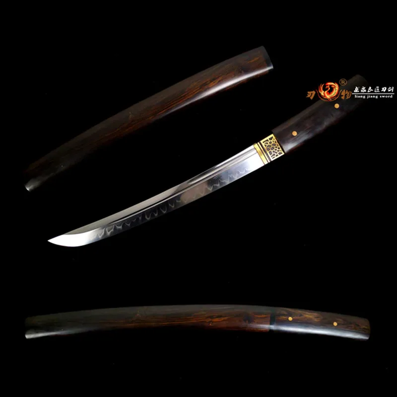 21/" JAPANESE SAMURAI SWORD T10 CLAY TEMPERED FULL TANG BLADE TANTO ROSEWOOD SAYA