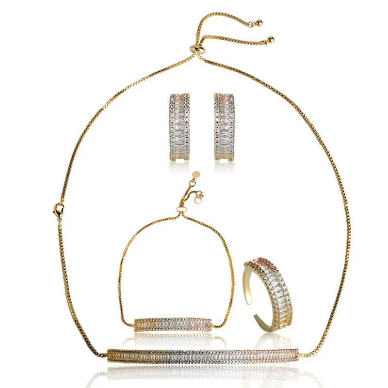 Dazz Wedding Jewelry Sets Gradient Color Brass Necklace Earrings Ring Bracelet Set Full Rhinestones Copper Adjustable Rings
Dazz Wedding Jewelry Sets Gradient Color Brass Necklace Earrings Ring Bracelet Set Full Rhinestones Copper Adjustable Rings