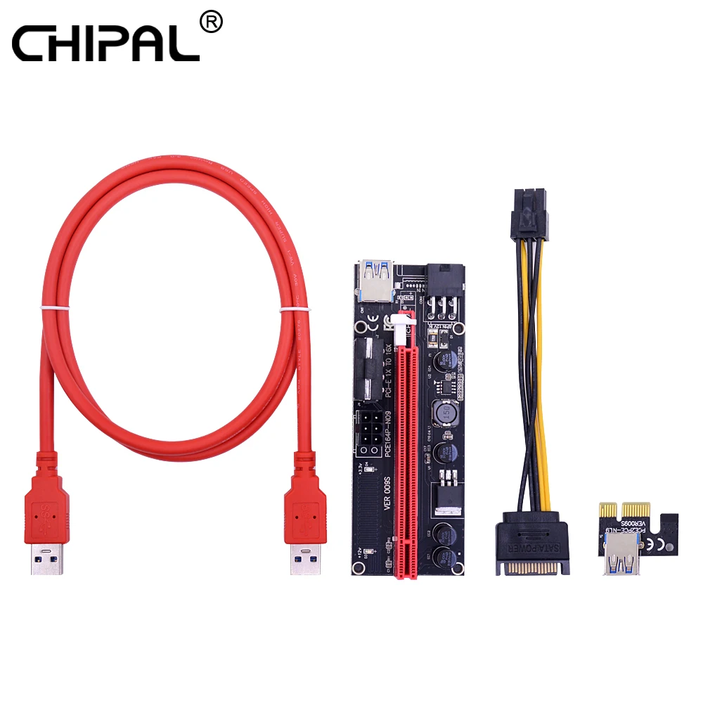 CHIPAL Dual светодиодный 100 см 009S PCI-E адаптер райзерной карты 009 PCI Express PCIE 1X 16X USB 3 0