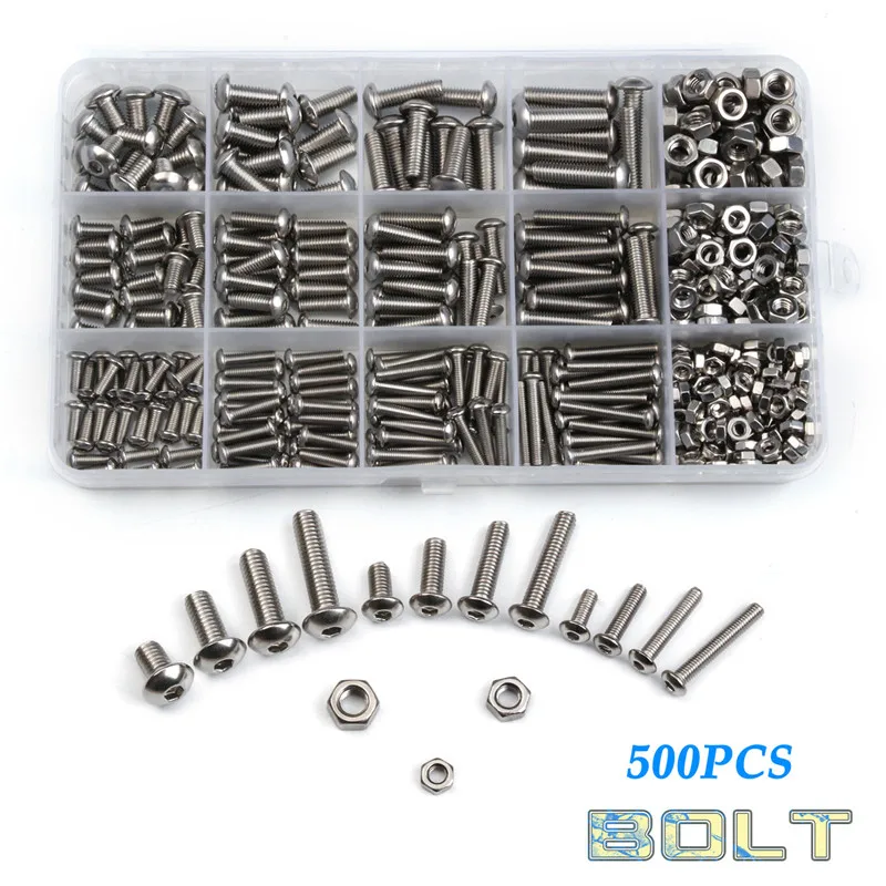 ZENHOSIT 500PCS 304 Stainless Steel M3/M4/M5 Hexagon Round Head Cap Screws Socket Bicycle Hex Bolts Assortment Kit
ZENHOSIT 500PCS 304 Stainless Steel M3/M4/M5 Hexagon Round Head Cap Screws Socket Bicycle Hex Bolts Assortment Kit