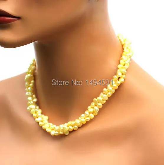 Wholesale Pearl Jewelry - 3 Strands Yellow Golden Baroque Genuine Freshwater Pearl Necklace Earrings - Handmade Jewelry Set
Wholesale Pearl Jewelry - 3 Strands Yellow Golden Baroque Genuine Freshwater Pearl Necklace Earrings - Handmade Jewelry Set