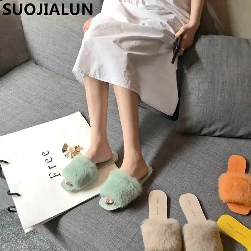 SUOJIALUN 2019 Women's Spring&Autumn Furry Slippers Flat Slides Casual Outsides Fluffy Open Toe Square Sandals Multi-Colors
SUOJIALUN 2019 Women's Spring&Autumn Furry Slippers Flat Slides Casual Outsides Fluffy Open Toe Square Sandals Multi-Colors
