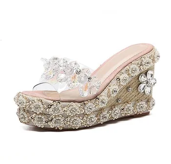 Flower Crystal String Bead Wedge Sandals Cut-out Peep Toe PVC Transparent Summer Dress Shoes Rope Braided Platform Wedge Sandal
Flower Crystal String Bead Wedge Sandals Cut-out Peep Toe PVC Transparent Summer Dress Shoes Rope Braided Platform Wedge Sandal