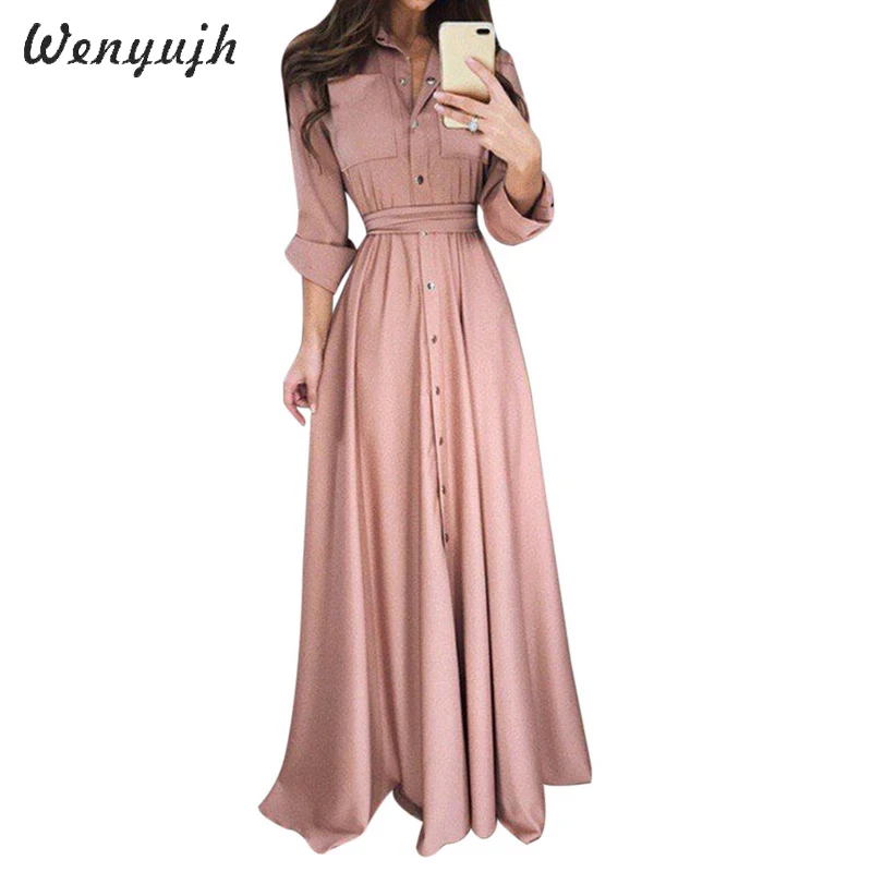 WENYUJH 2019 Women Fashion Long Sleeve Bandage Maxi Shirt Party Dress Ladies Single Breasted Buttons Floor Length Vestidos
WENYUJH 2019 Women Fashion Long Sleeve Bandage Maxi Shirt Party Dress Ladies Single Breasted Buttons Floor Length Vestidos