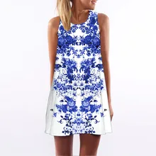 CHAMSGEND mujeres dress2018 de las mujeres de la moda de verano sin mangas Vintage 3D estampado Floral Mini Vestido corto June28(China)