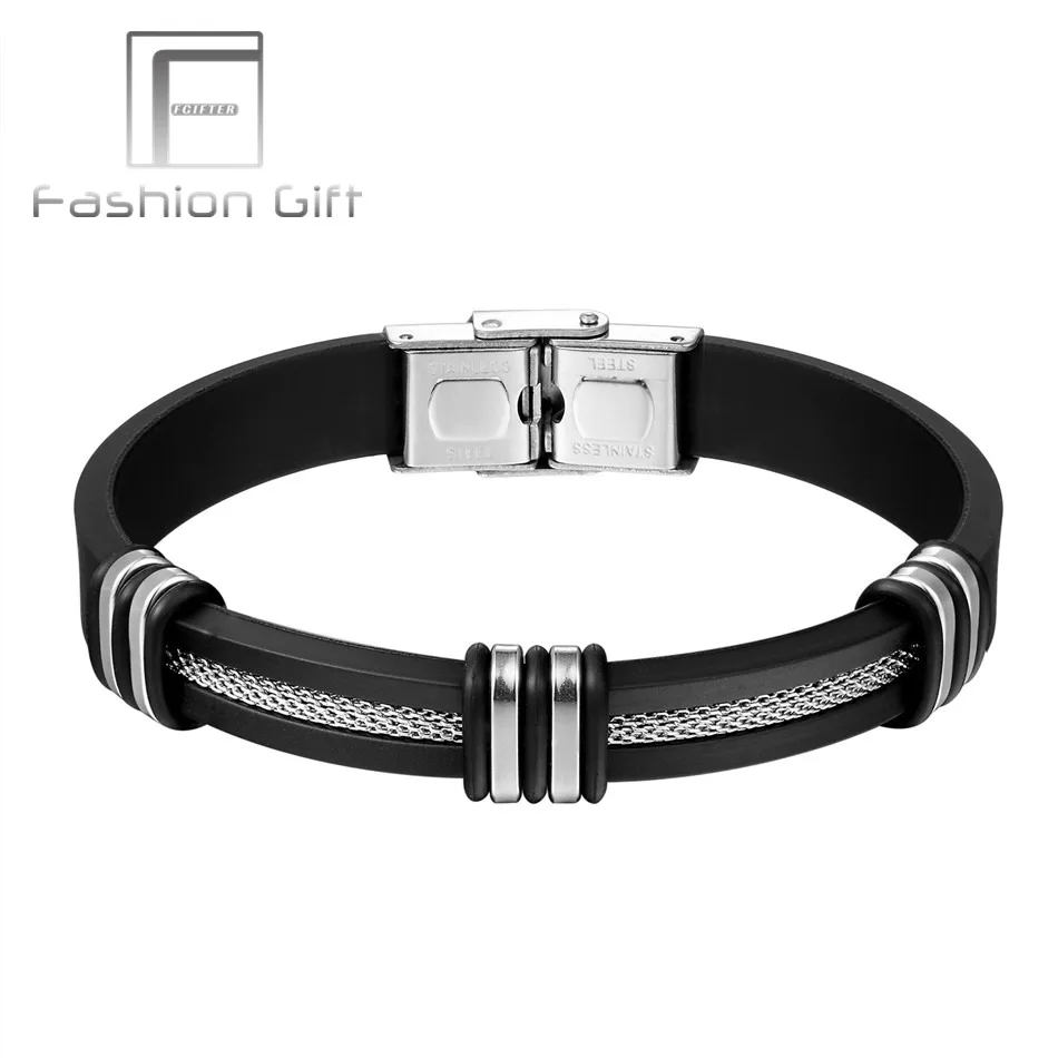 FGifter Hot Sale Lead&Nickel Free Stainless Steel Silicone Black Bracelet Punk Style Hollow Silver Chain Design Men Bracelet 809
FGifter Hot Sale Lead&Nickel Free Stainless Steel Silicone Black Bracelet Punk Style Hollow Silver Chain Design Men Bracelet 809