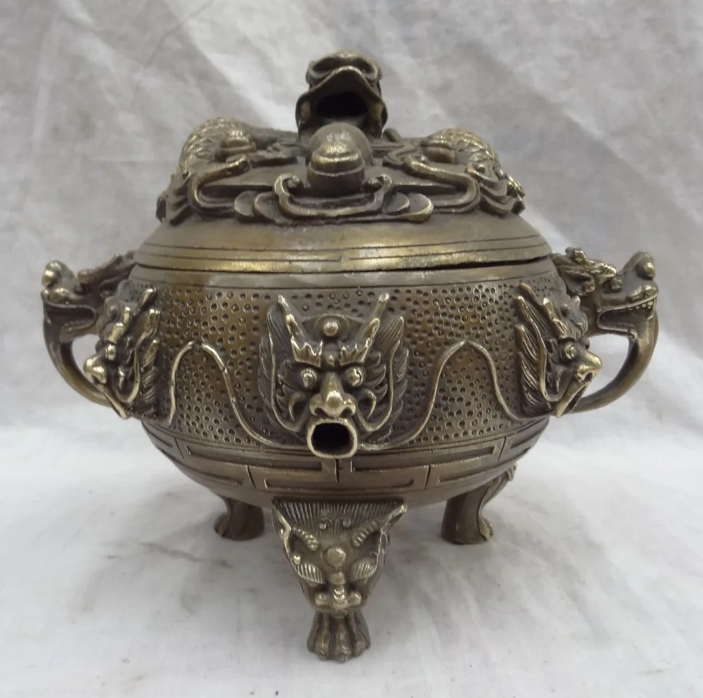 8" Chinese Bronze Buddhism Tibet Dragon Head Ball Statue Incense Burner Censer
8" Chinese Bronze Buddhism Tibet Dragon Head Ball Statue Incense Burner Censer