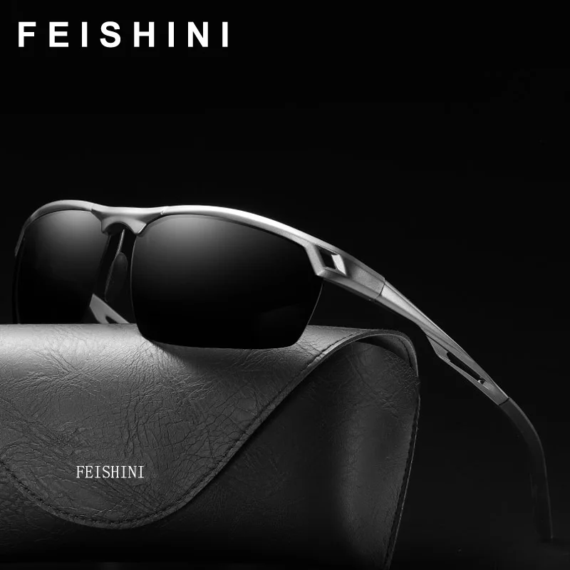 

FEISHINI Brand Designer Semi-rimless Quality Sunglasses Men Polarized UV400 Bright Aluminum Sunglass HD TAC Lens Eyewear Oculos