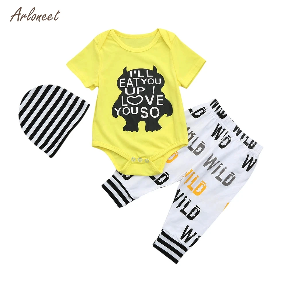 ARLONEET 3Pcs Newborn Baby Boys Clothes Letter Print Romper+ Casual Pants+Hat Outfits Set RF19 2019
ARLONEET 3Pcs Newborn Baby Boys Clothes Letter Print Romper+ Casual Pants+Hat Outfits Set RF19 2019