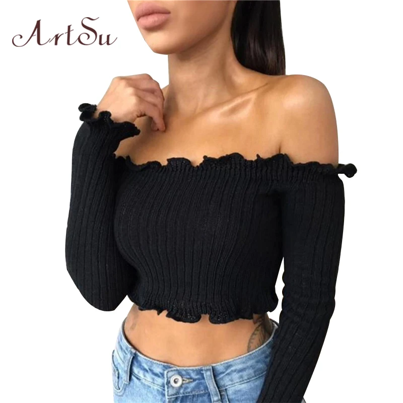 ArtSu Women Crop Top Knit Sweaters Pullovers Autumn Sexy Off Shoulder Sweaters Long Sleeve Ruffle Fashion Jumper ASSW30045
ArtSu Women Crop Top Knit Sweaters Pullovers Autumn Sexy Off Shoulder Sweaters Long Sleeve Ruffle Fashion Jumper ASSW30045