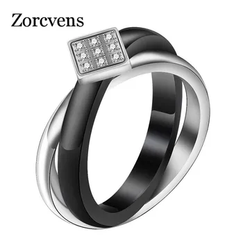 ZORCVENS 2020 New Silver Color Double Circle Cross Ring Black Ceramic Stainless Steel Rings For Women Fashion Crystal Jewelry 
ZORCVENS 2020 New Silver Color Double Circle Cross Ring Black Ceramic Stainless Steel Rings For Women Fashion Crystal Jewelry