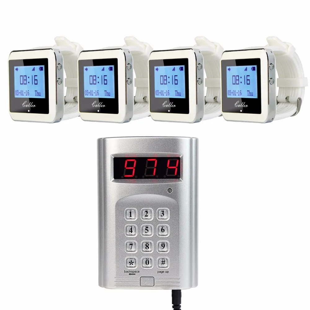 1pcs Keyboard Transmitter + 4pcs Watch Receiver Pager Wireless Coaster Pager Calling System Hotel Waiter Restaurant System
1pcs Keyboard Transmitter + 4pcs Watch Receiver Pager Wireless Coaster Pager Calling System Hotel Waiter Restaurant System