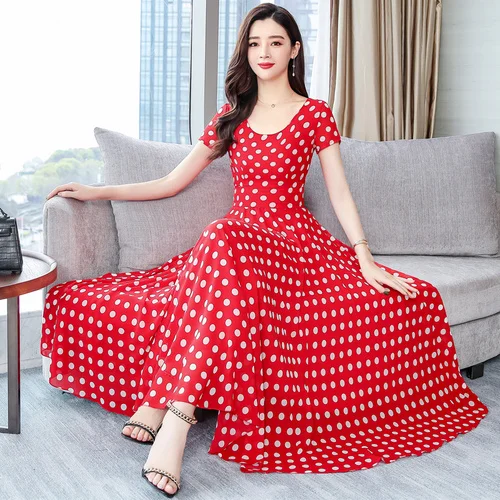 Summer Boho Dress Women Elegant polka Dot Print Chiffon Beach Dress Slim High Quality Long Maxi Party Dress Female Vestidos 5257
Summer Boho Dress Women Elegant polka Dot Print Chiffon Beach Dress Slim High Quality Long Maxi Party Dress Female Vestidos 5257