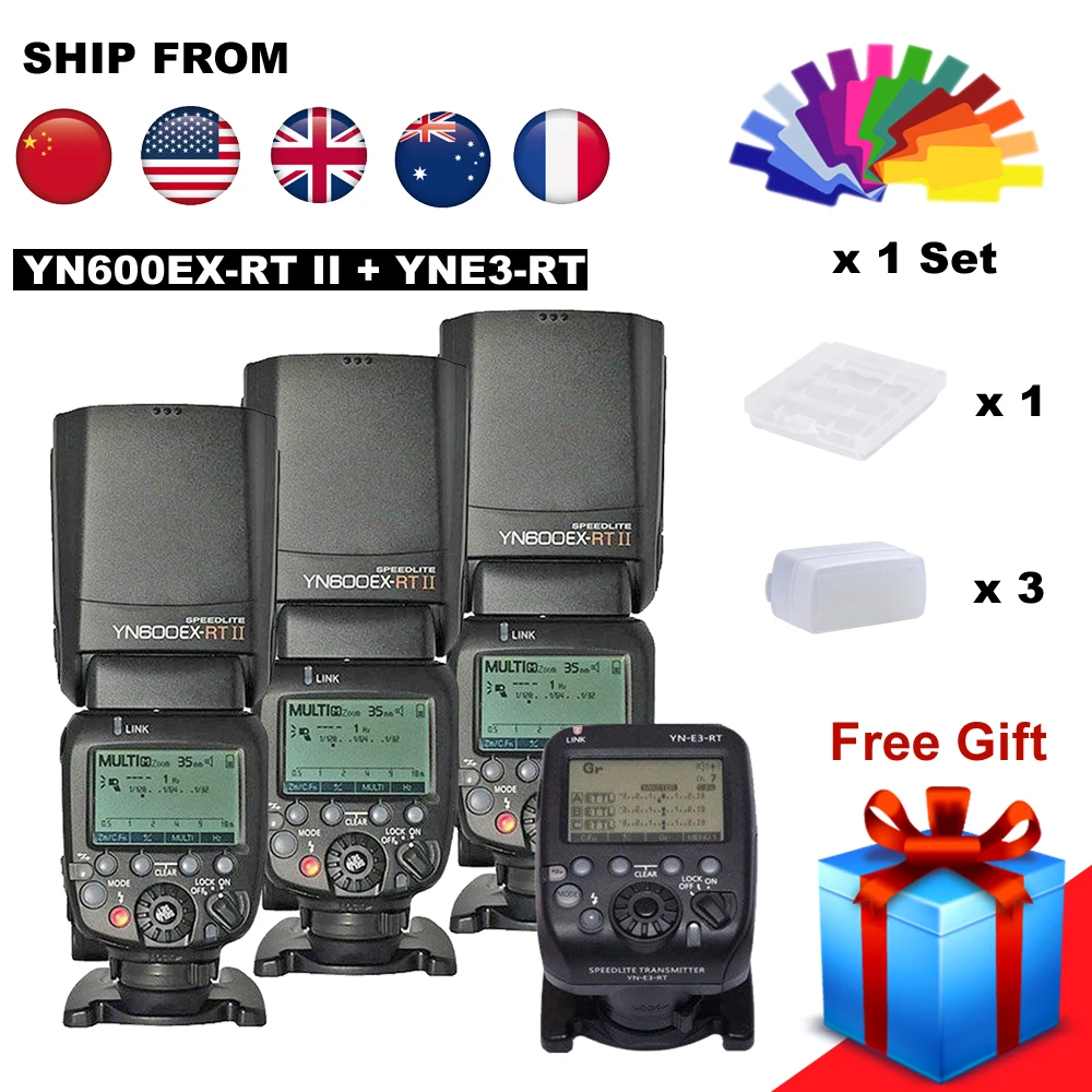 Yongnuo 3 x YN600EX-RT II Master Speedlite Flash HSS TTL 1/8000s + YN-E3-RT II Transmitter Trigger for Canon 600EX Camera DSLR
Yongnuo 3 x YN600EX-RT II Master Speedlite Flash HSS TTL 1/8000s + YN-E3-RT II Transmitter Trigger for Canon 600EX Camera DSLR