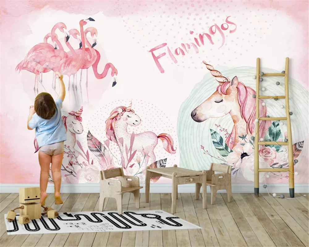 

beibehang Custom wall papers home decor Nordic pink simple flamingo children's room decoration fashion classic stereo wallpaper