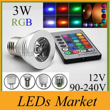 

Memory RGB 3W E27 E26 GU10 Led Bulbs Light E14 GU5.3 MR16 12V 85-265V Led Spotlights 16 Colors Change + IR Remote Controller