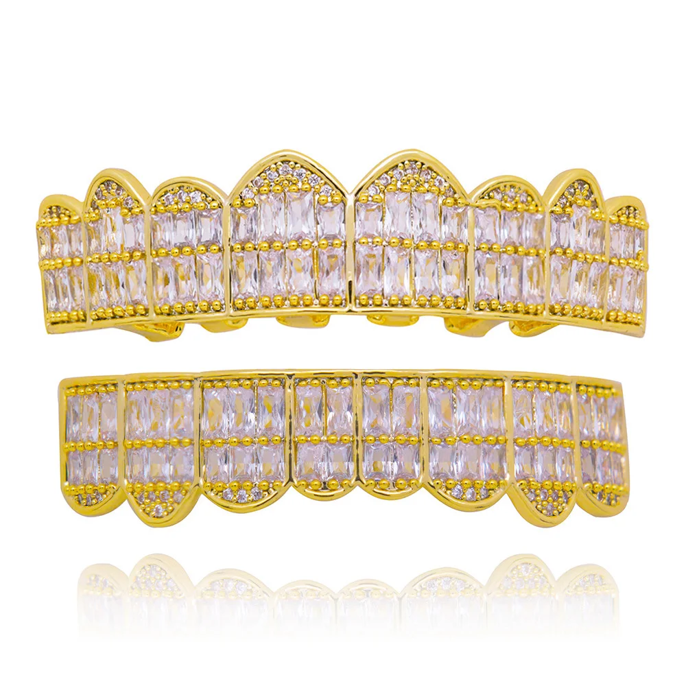 Hip Hop Teeth Grillz 2 Colors Iced Out AAA Zircon Top & Bottom Tooth Set For Men Women Gifts Fashion Grillz Jewelry
Hip Hop Teeth Grillz 2 Colors Iced Out AAA Zircon Top & Bottom Tooth Set For Men Women Gifts Fashion Grillz Jewelry