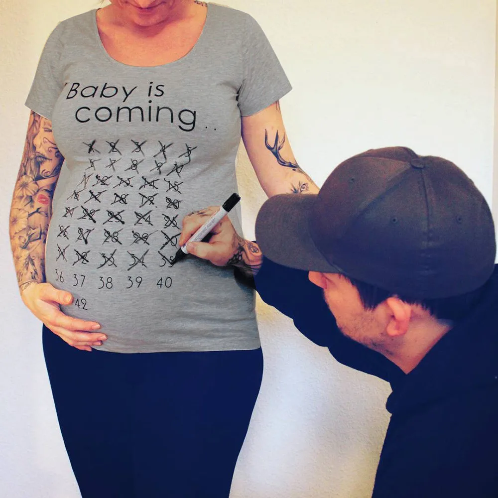 Baby Is Coming Print Women Maternity Clothing Pregnant Short Tshirt Funny Top for photography photo shoot Plus Size Dropshipping
Baby Is Coming Print Women Maternity Clothing Pregnant Short Tshirt Funny Top for photography photo shoot Plus Size Dropshipping