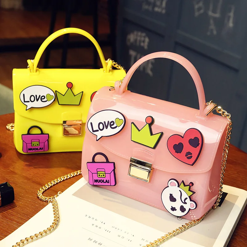 Pvc badge cute cartoon fashion jelly candy color ladies handbag flap shoulder bag totes messenger bag across body chain purse
Pvc badge cute cartoon fashion jelly candy color ladies handbag flap shoulder bag totes messenger bag across body chain purse