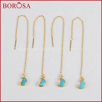 BOROSA Gold Color 100% Natural Blue Stone Moon Threader Earrings, Fashion Jewelry Druzy Stone Dangle Earrings Drop Earring G1244
BOROSA Gold Color 100% Natural Blue Stone Moon Threader Earrings, Fashion Jewelry Druzy Stone Dangle Earrings Drop Earring G1244