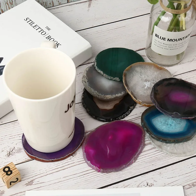 

1Pc Gems Crafts Stone Pad Semi Precious Agate Slice Coaster Cup Mug Glass Drink Holder Quartz Geode Table Onyx Mat Irregular