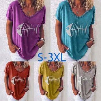 Casual Loose Summer T Shirt Fish Bone Print V Neck Short Sleeve T-shirt Plus Size Funny Tops Tees Women Femme Camisetas Verano
Casual Loose Summer T Shirt Fish Bone Print V Neck Short Sleeve T-shirt Plus Size Funny Tops Tees Women Femme Camisetas Verano
