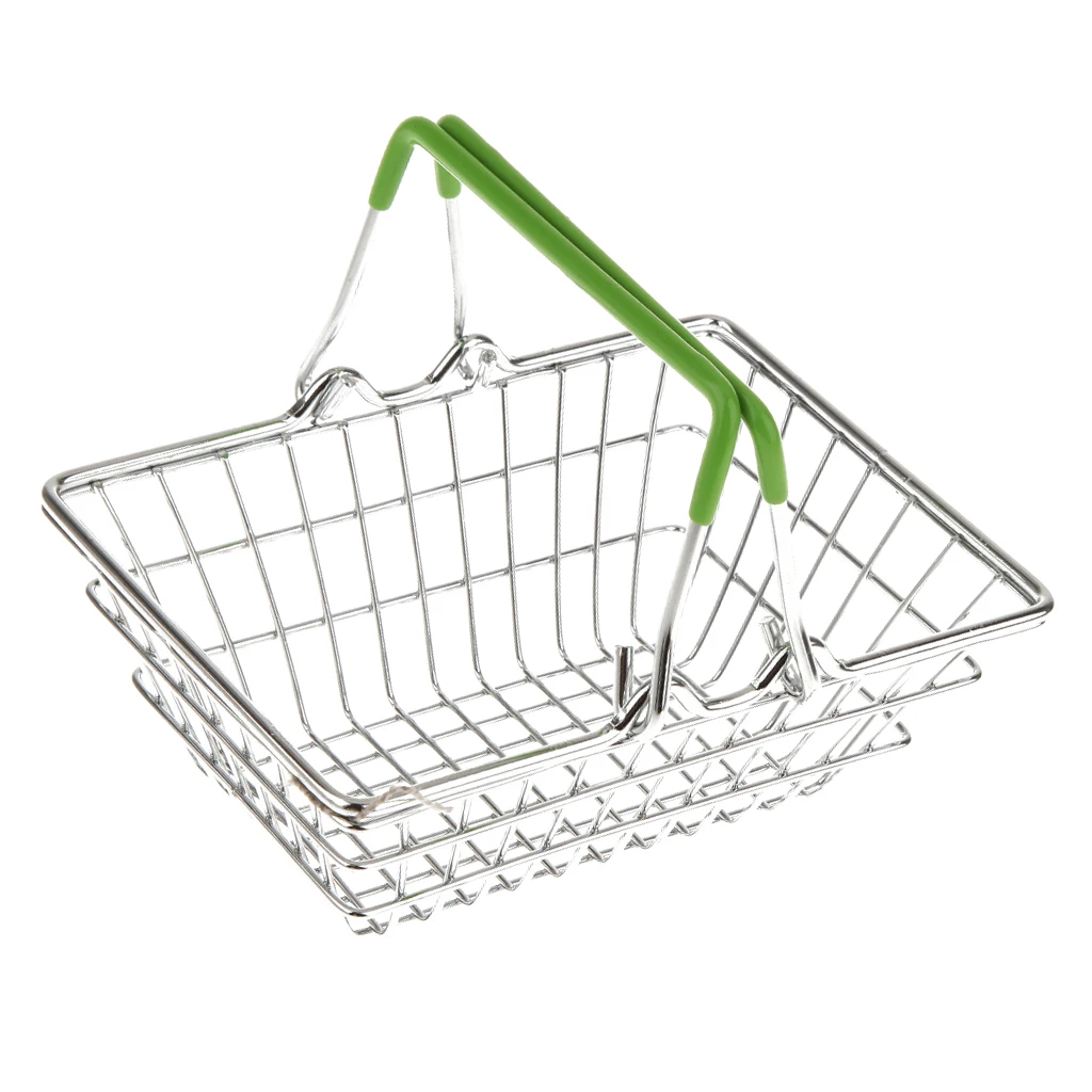 Red Small Metal Shopping Basket Table Storage Basket for Children Kids Role Pretend Play Toys Room Decoration