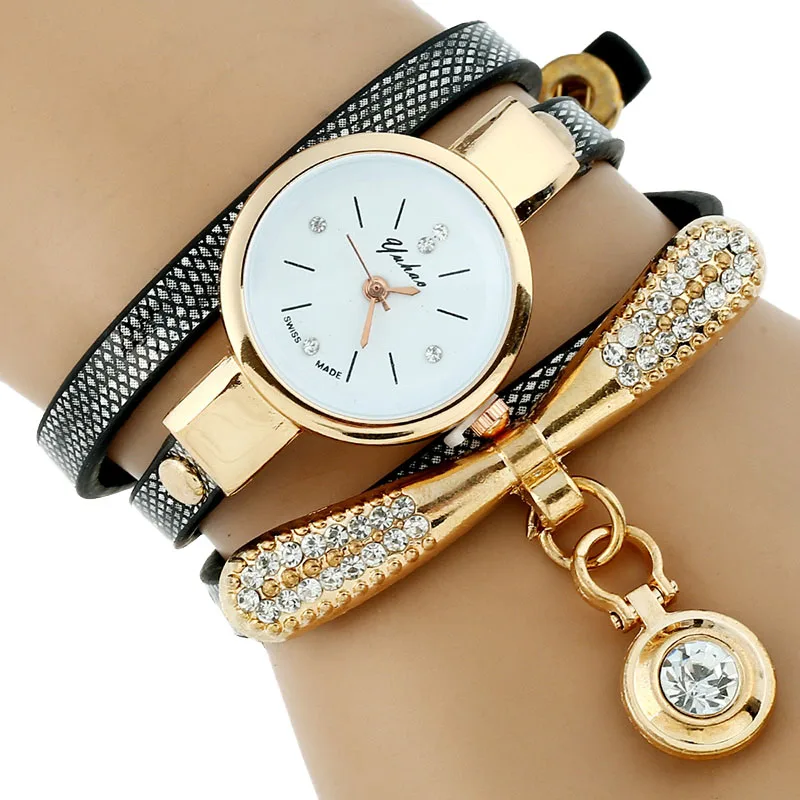 Gnova Platinum Fashion Luxury Brand New Women Rhinestone Gold Bracelet Watch Pu Leather Ladies Quartz Casual Wristwatch 4