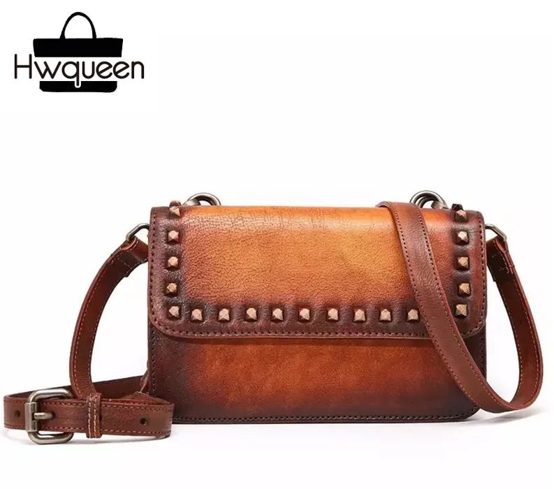 Unique Two-sets Designer Genuine Tanned Leather Women's Small Studs Purse Vintage Lady Rivets Clutch Female Cross Shoulder Bag 
Unique Two-sets Designer Genuine Tanned Leather Women's Small Studs Purse Vintage Lady Rivets Clutch Female Cross Shoulder Bag