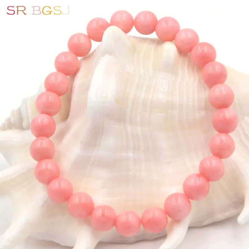 

Free Shipping 6 8 10mm Mother's Day Gift Natural Pink Coral Gems Stone Stretchy Elegant Round Beads Bracelet 7" 7.5" 8"