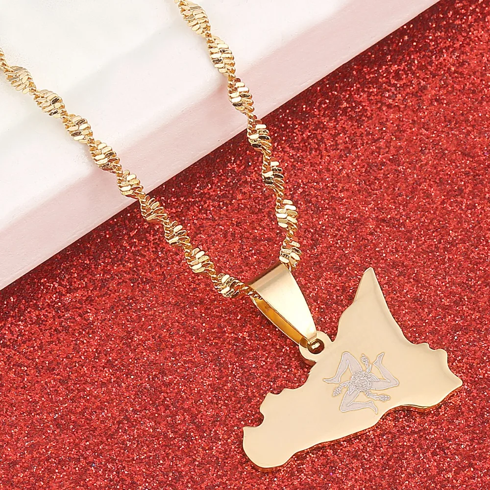 Stainless Steel Italy Sicily Map Pendant Necklaces Gold Color Italian Sicilia Jewelry Gifts
Stainless Steel Italy Sicily Map Pendant Necklaces Gold Color Italian Sicilia Jewelry Gifts