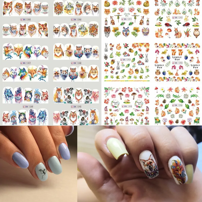 

1 pc Fox Tiger Nail Sticker Flamingo Water Flower Series Nail Art Water Transfer Stickers Full Wraps Deer Lavender Nail Tips DIY