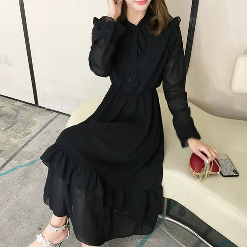 Office Lady Ruffles Black Chiffon Long Sleeve Women Dresses Elegant High Waist Casual Robe Mousseline De Soie Dress Woman
Office Lady Ruffles Black Chiffon Long Sleeve Women Dresses Elegant High Waist Casual Robe Mousseline De Soie Dress Woman