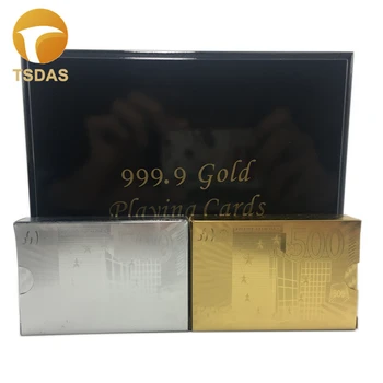Golden & Silver Euro 500 Pattern 24k Gold Plated Playing Cards With Collection Wooden Box and Certificate Entertainment Gift
Golden & Silver Euro 500 Pattern 24k Gold Plated Playing Cards With Collection Wooden Box and Certificate Entertainment Gift