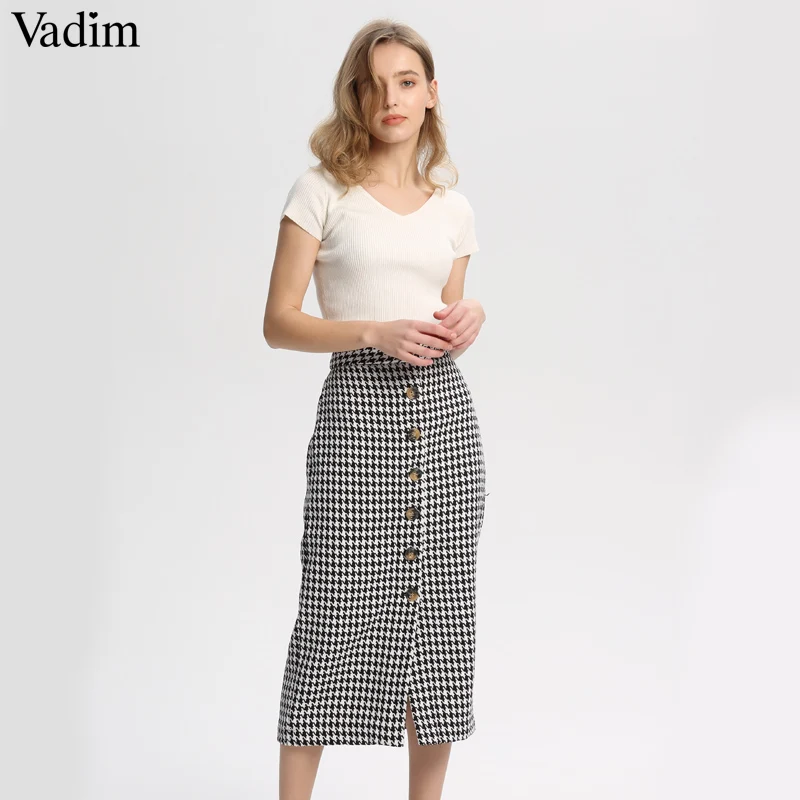 Vadim women vintage plaid midi skirt faldas mujer Houndstooth buttons retro ladies office wear casual chic skirts BA138
Vadim women vintage plaid midi skirt faldas mujer Houndstooth buttons retro ladies office wear casual chic skirts BA138