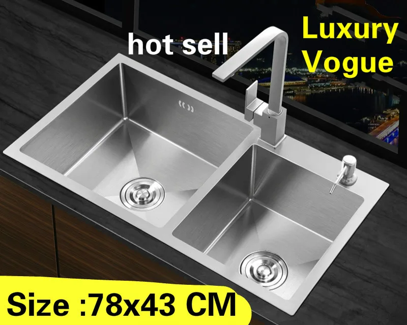 

Free shipping Apartment high quality wash vegetables 304 stainless steel kitchen manual sink double groove hot sell 78x43 CM