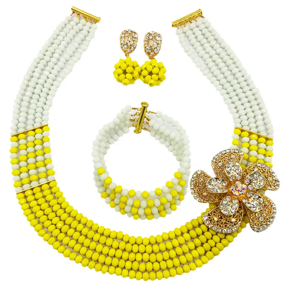 Fashion White Opaque Yellow Crystal Beaded Necklace Nigerian Wedding African Beads Jewelry Set for Women 5L-SXJB29
Fashion White Opaque Yellow Crystal Beaded Necklace Nigerian Wedding African Beads Jewelry Set for Women 5L-SXJB29