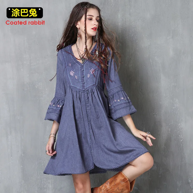 Coated rabbit Jeans Dresses Women 2018 Spring Loose High Waist Slim Fashion Vintage Embroidery Denim Dress Female Big Size
Coated rabbit Jeans Dresses Women 2018 Spring Loose High Waist Slim Fashion Vintage Embroidery Denim Dress Female Big Size